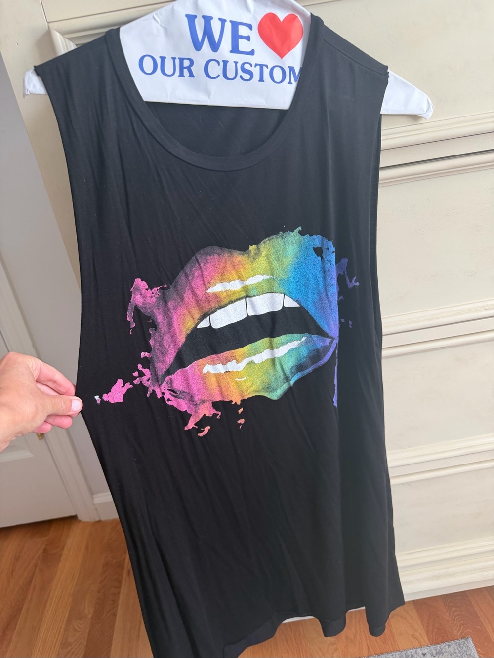 Lauren Moshi Sleeveless Black Rainbow Lip Dress- small
